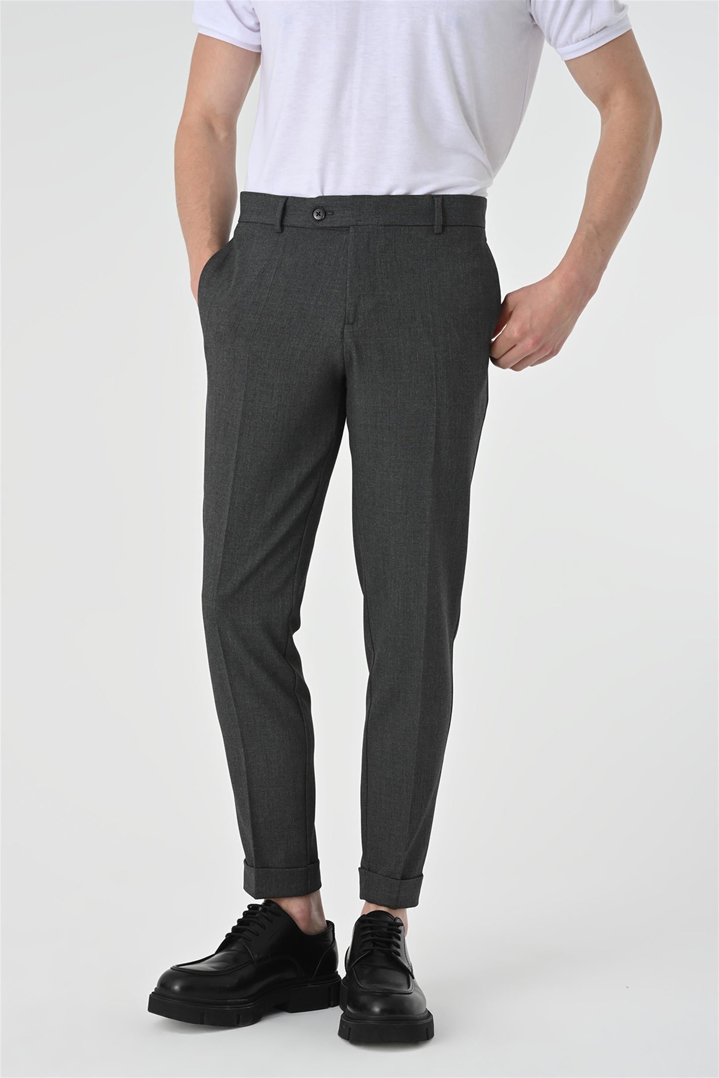 Men's Grey Regular Fit Double Leg Trousers