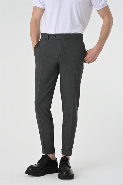 Men's Grey Regular Fit Double Leg Trousers