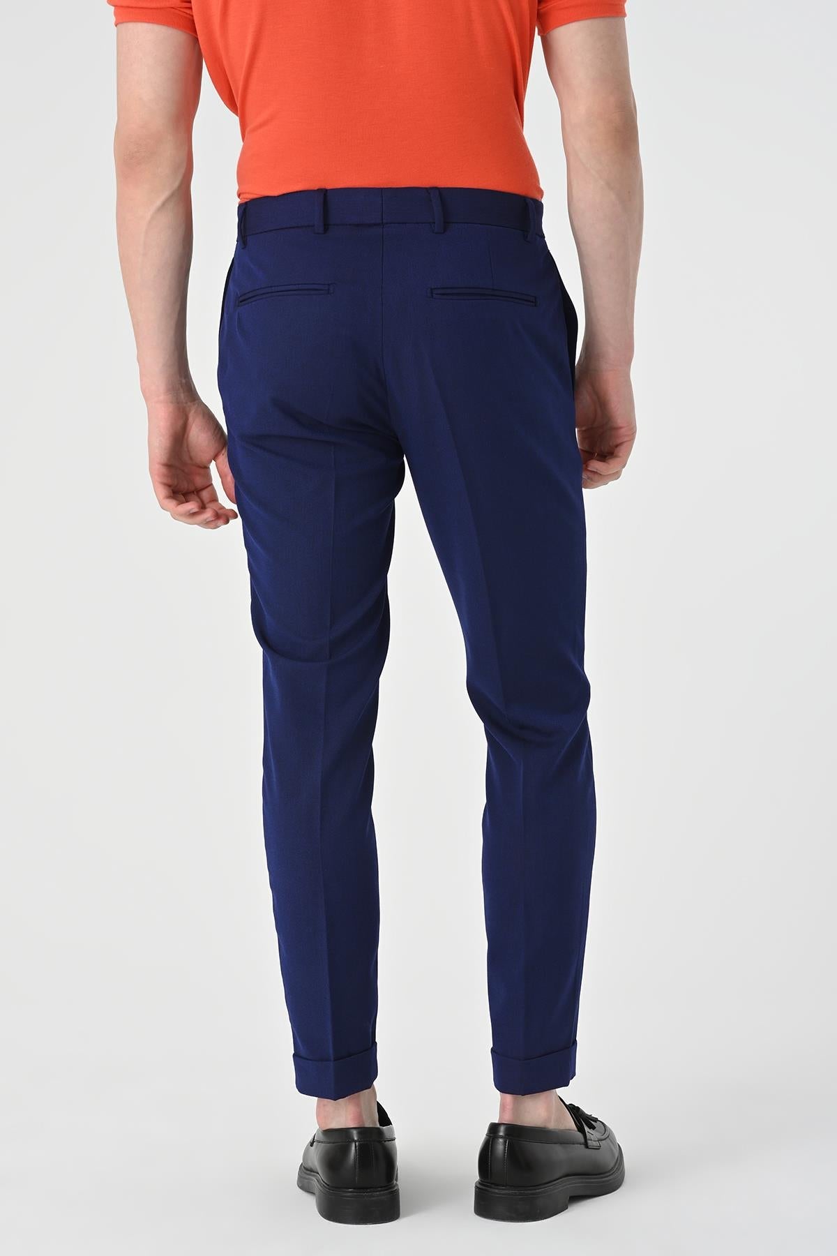 Men's Light Navy Blue Regular Fit Double Leg Trousers