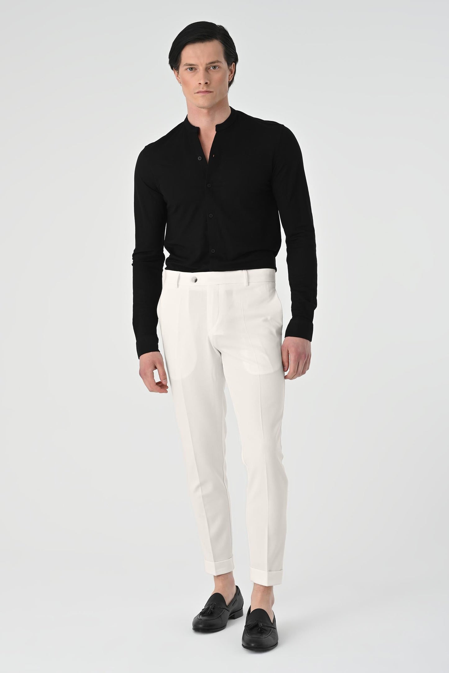 Men's Ecru Regular Fit Cuffed Pants