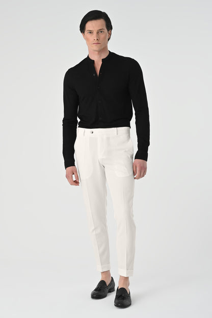 Men's Ecru Regular Fit Cuffed Pants