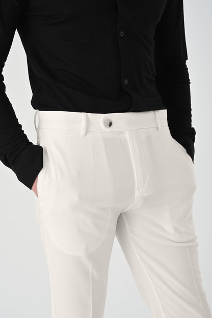 Men's Ecru Regular Fit Cuffed Pants