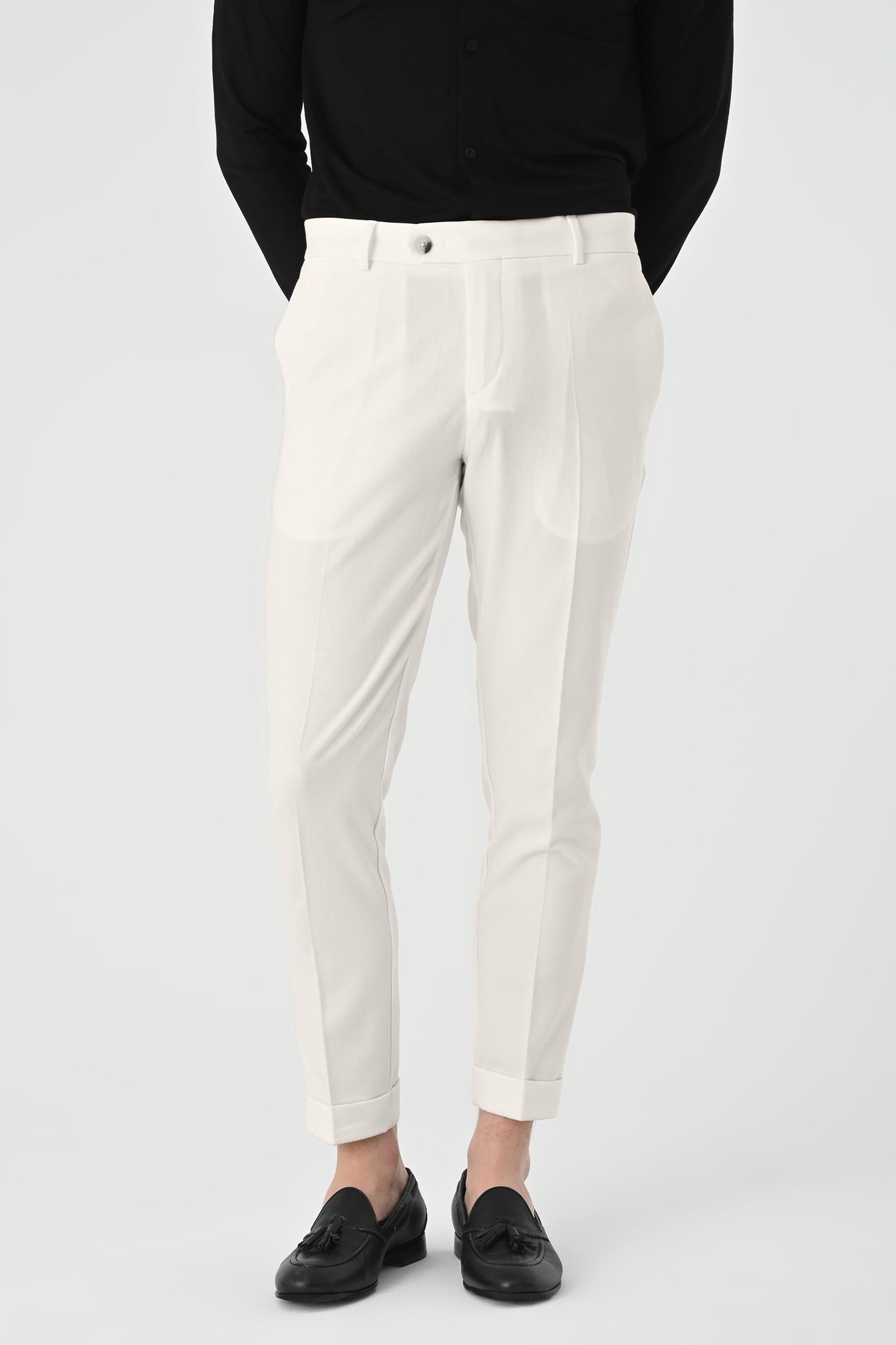 Men's Ecru Regular Fit Cuffed Pants