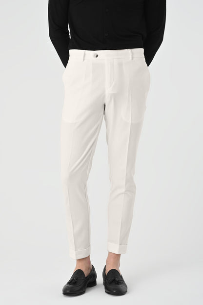 Men's Ecru Regular Fit Cuffed Pants
