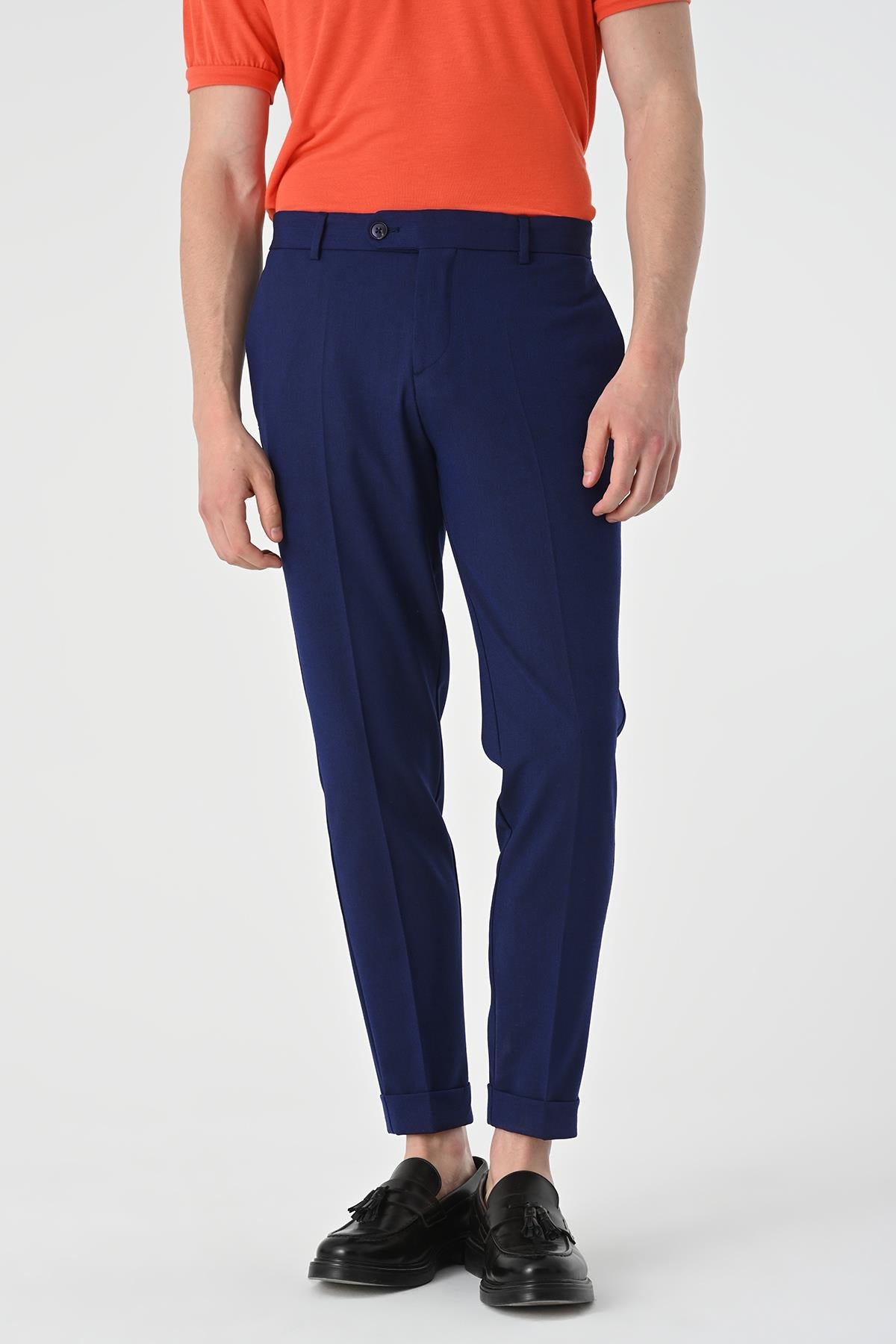 Men's Light Navy Blue Regular Fit Double Leg Trousers