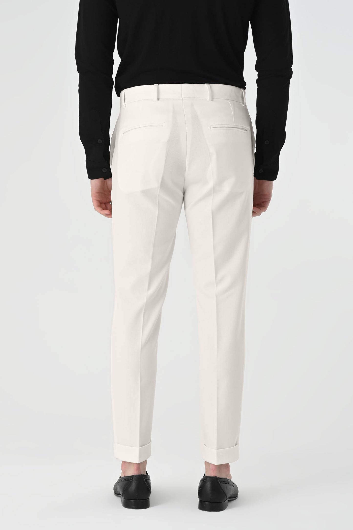 Men's Ecru Regular Fit Cuffed Pants