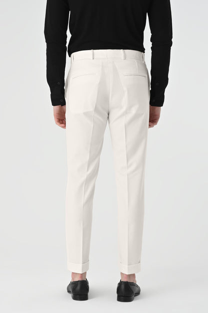 Men's Ecru Regular Fit Cuffed Pants