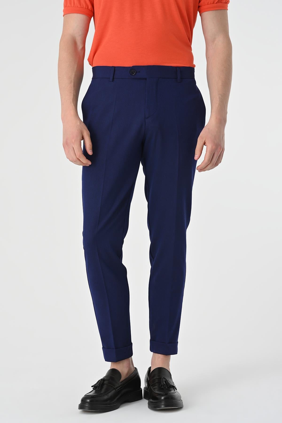 Men's Light Navy Blue Regular Fit Double Leg Trousers