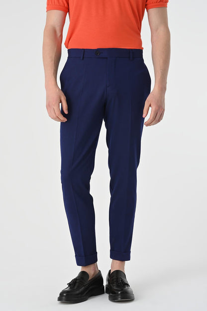 Men's Light Navy Blue Regular Fit Double Leg Trousers