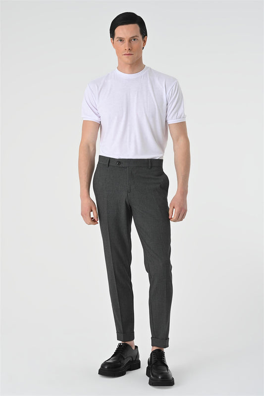 Men's Grey Regular Fit Double Leg Trousers