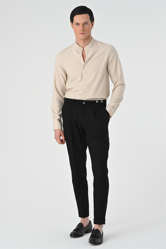 Men's Beige Regular Fit Classic Collar Shirt -