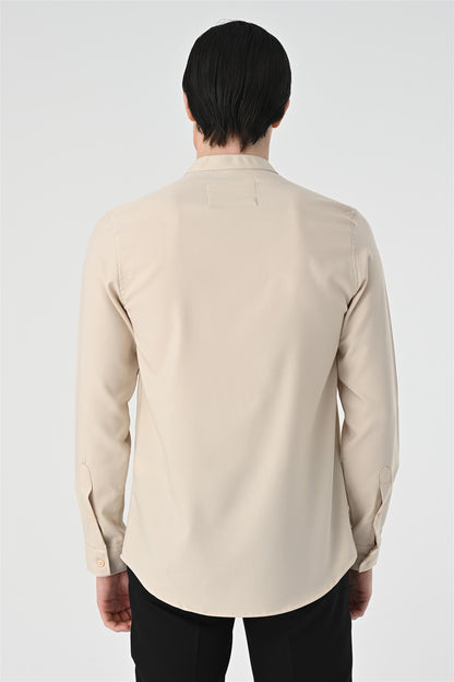 Men's Beige Regular Fit Classic Collar Shirt