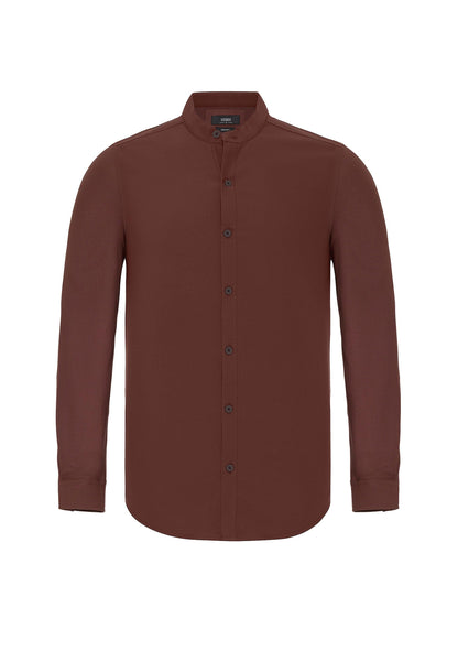 Men's Brown Regular Fit Mandarin Collar Shirt
