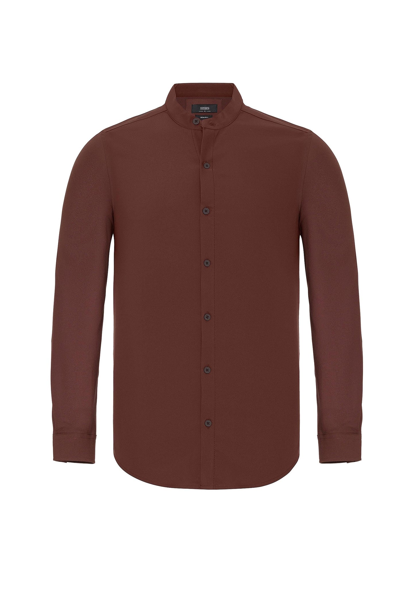 Men's Brown Regular Fit Mandarin Collar Shirt