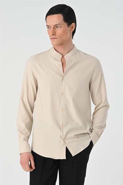 Men's Beige Regular Fit Classic Collar Shirt -