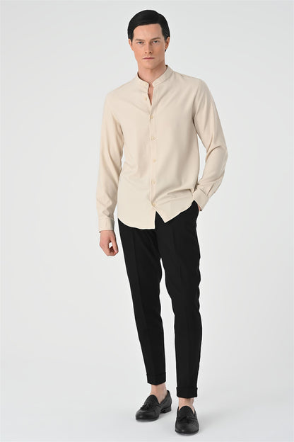 Men's Beige Regular Fit Classic Collar Shirt -