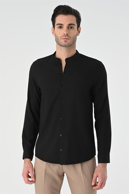 Men's Black Regular Fit Classic Collar Shirt