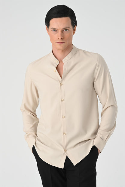 Men's Beige Regular Fit Classic Collar Shirt