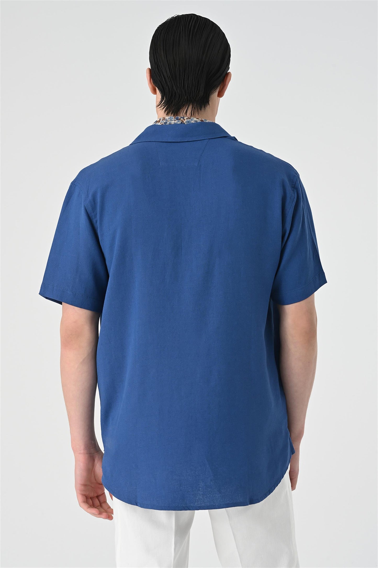 KOALA SYDNEY  Men's Indigo Relax Fit Shawl Collar Short Sleeve Shirt -