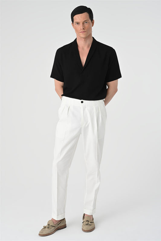 KOALA SYDNEY  Men's Black Relax Fit Shawl Collar Short Sleeve Shirt -