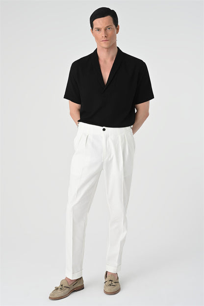 Men's Black Relax Fit Shawl Collar Short Sleeve Shirt