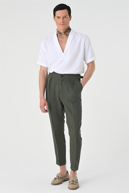 KOALA SYDNEY Men's White Relax Fit Shawl Collar Short Sleeve Shirt