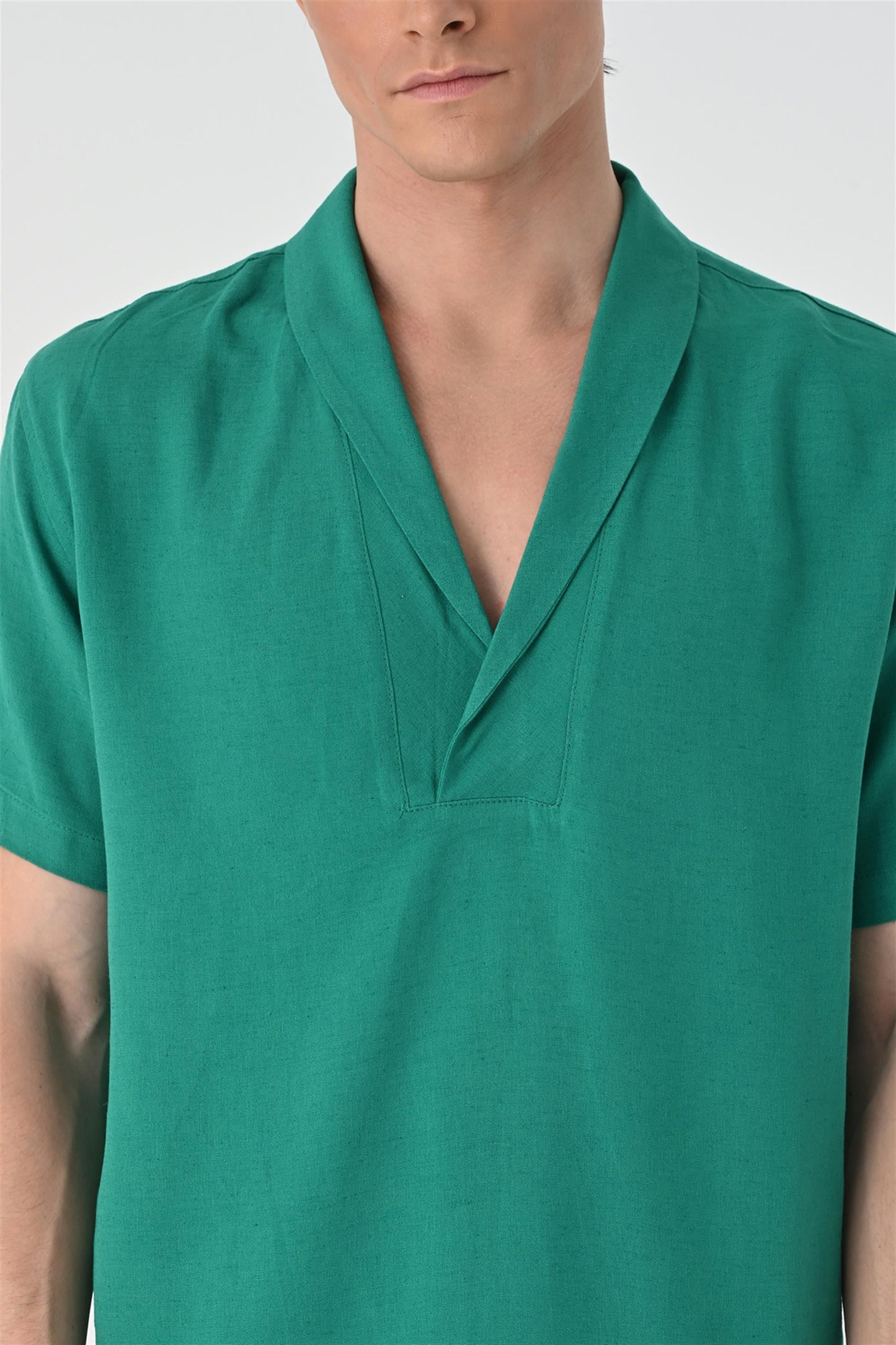 KOALA SYDNEY Men's Green Relax Fit Shawl Collar Short Sleeve Shirt