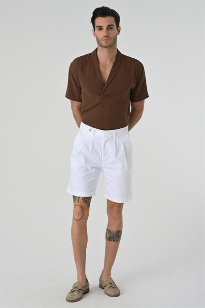 KOALA SYDNEY  Men's Brown Relax Fit Shawl Collar Short Sleeve Shirt -