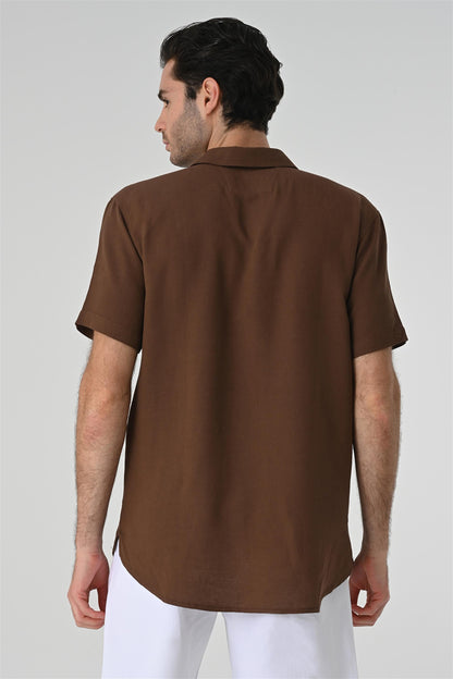 KOALA SYDNEY  Men's Brown Relax Fit Shawl Collar Short Sleeve Shirt -