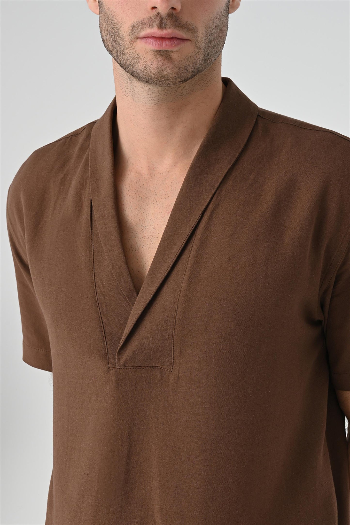 KOALA SYDNEY  Men's Brown Relax Fit Shawl Collar Short Sleeve Shirt -