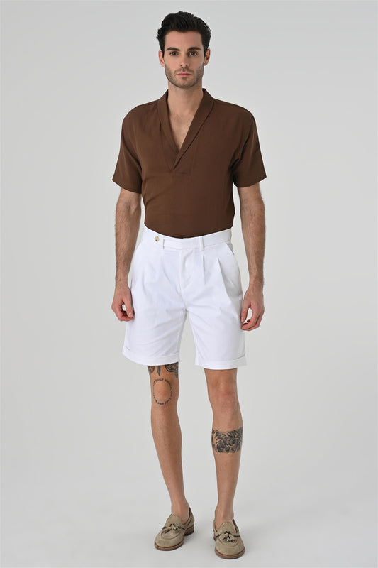 KOALA SYDNEY  Men's Brown Relax Fit Shawl Collar Short Sleeve Shirt -
