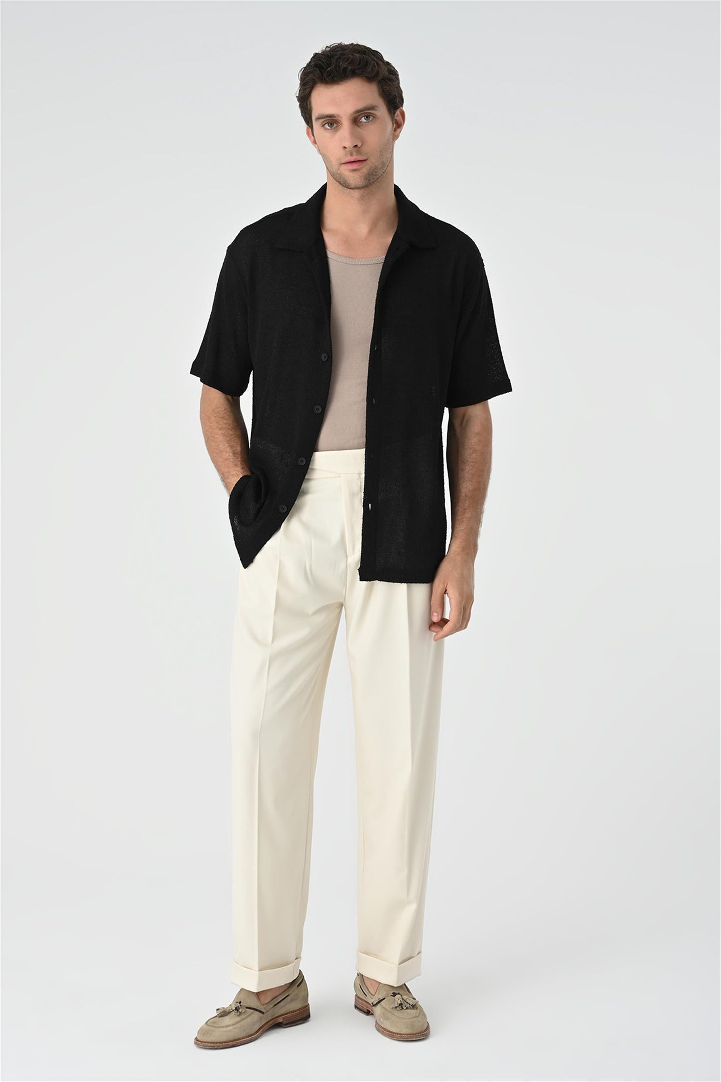 Men's Black Relax Fit Knitwear Shirt