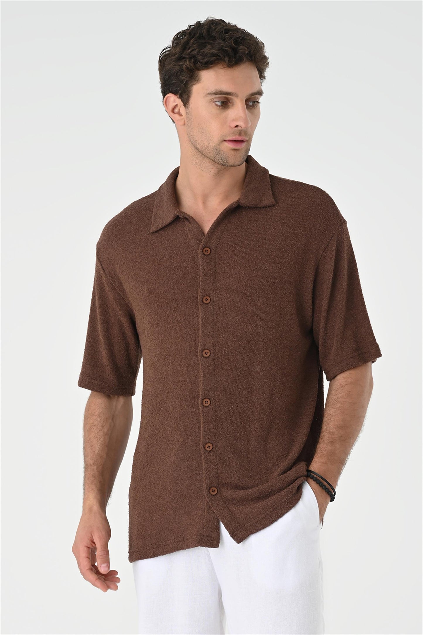 KOALA SYDNEY  Men's Brown Relax Fit Knitwear Shirt -