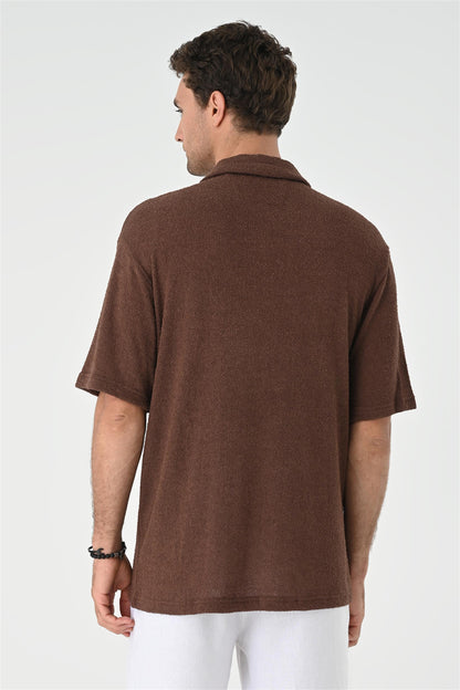 Men's Brown Relax Fit Knitwear Shirt