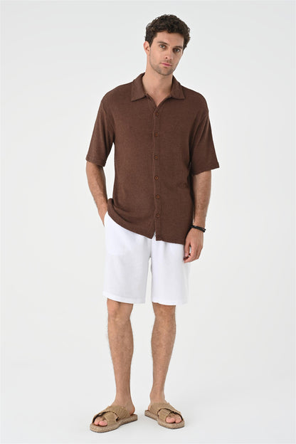 Men's Brown Relax Fit Knitwear Shirt