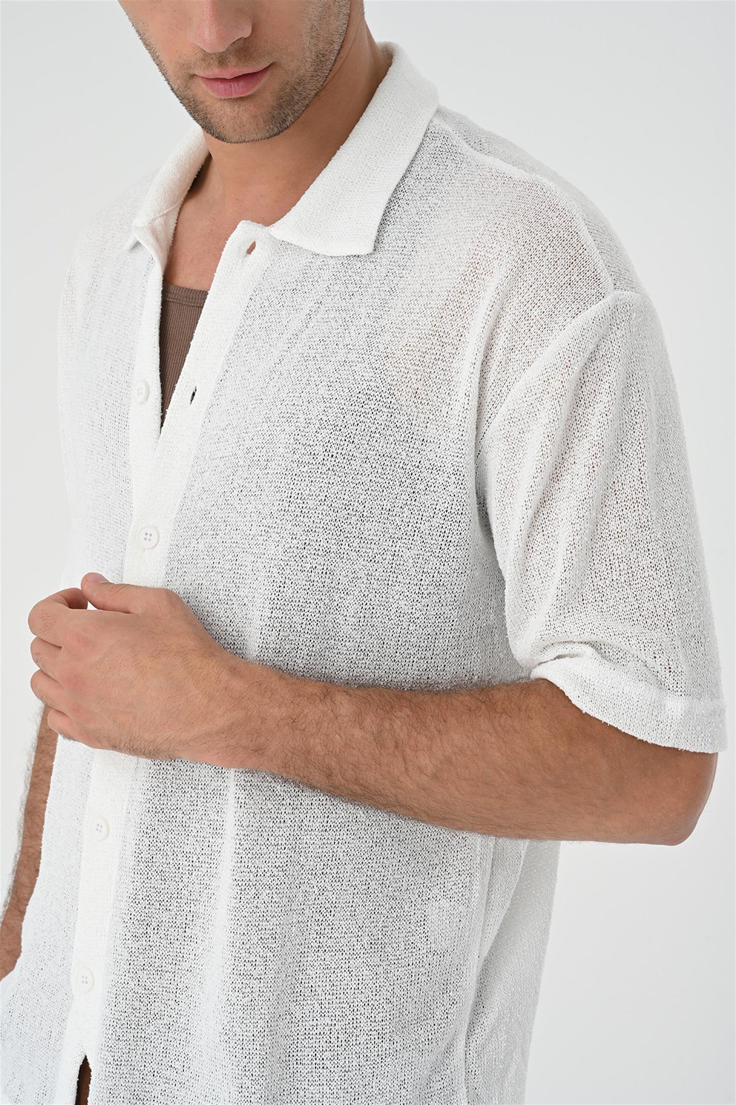 Men's White Relax Fit Knitwear Shirt