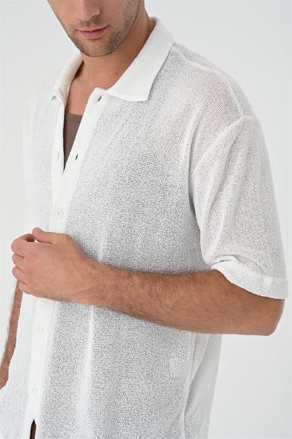 Men's White Relax Fit Knitwear Shirt