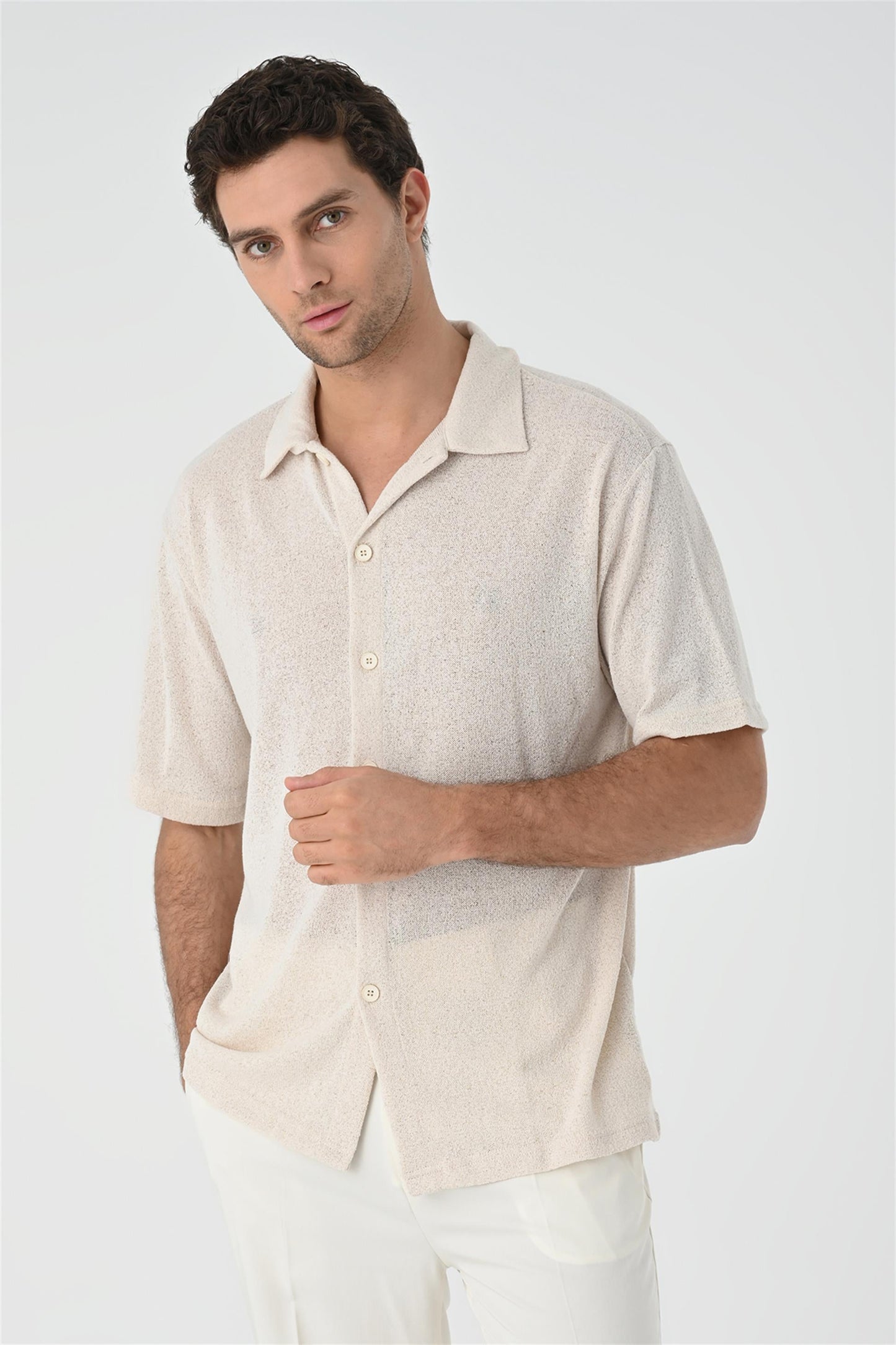 Men's Light Beige Relax Fit Knitwear Shirt -