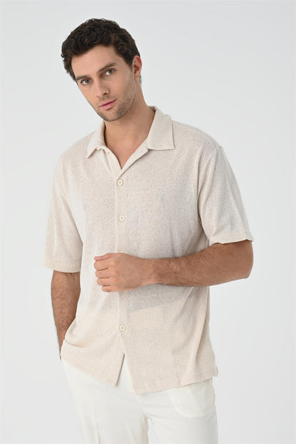 Men's Light Beige Relax Fit Knitwear Shirt -