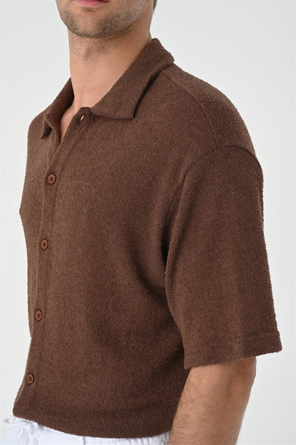 KOALA SYDNEY  Men's Brown Relax Fit Knitwear Shirt -