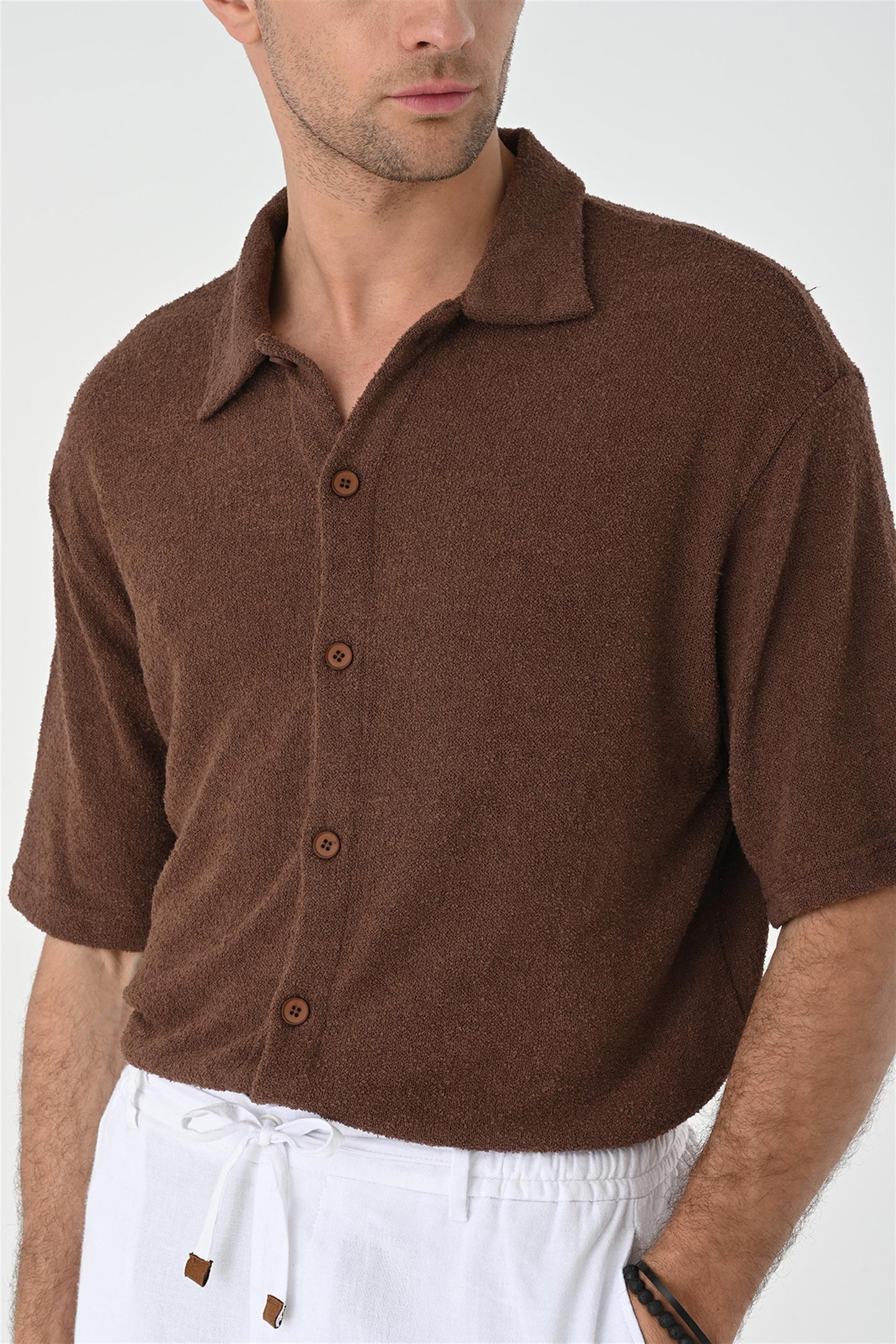 KOALA SYDNEY  Men's Brown Relax Fit Knitwear Shirt -