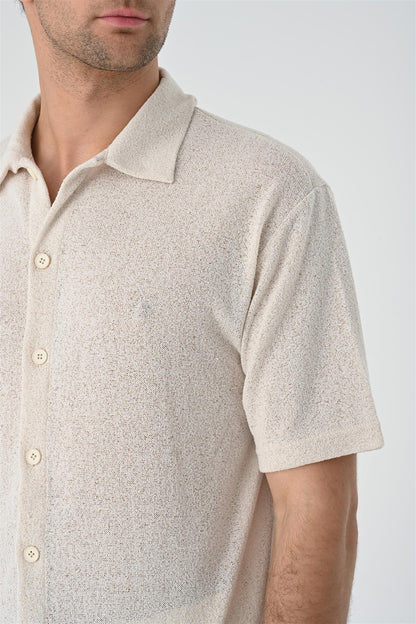 Men's Light Beige Relax Fit Knitwear Shirt -