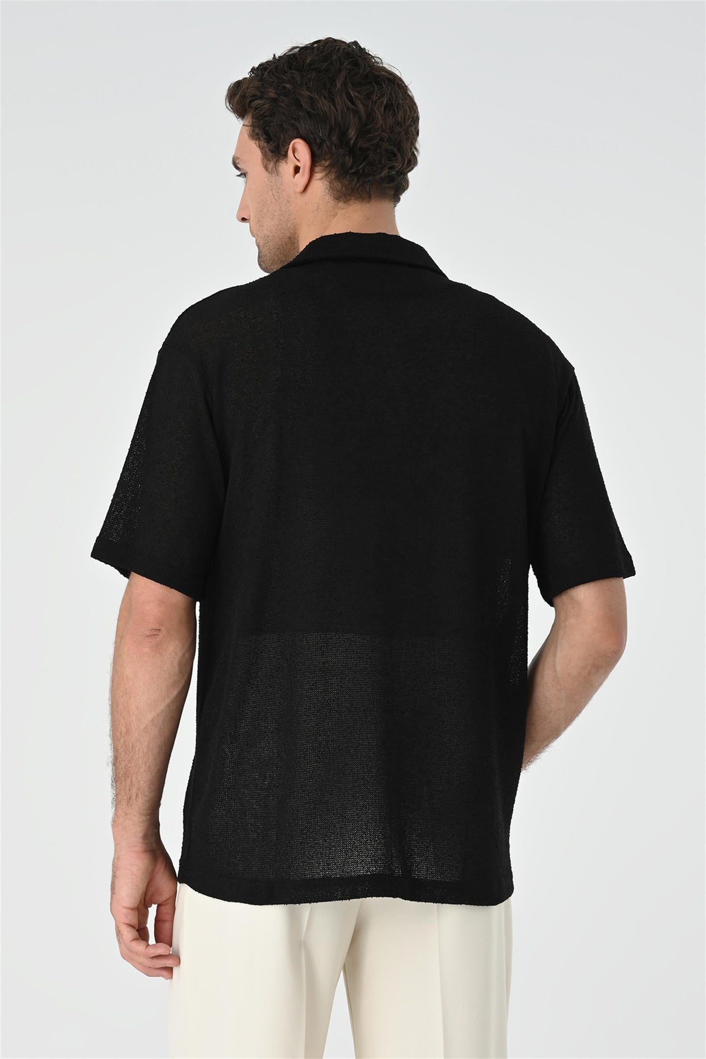 Men's Black Relax Fit Knitwear Shirt