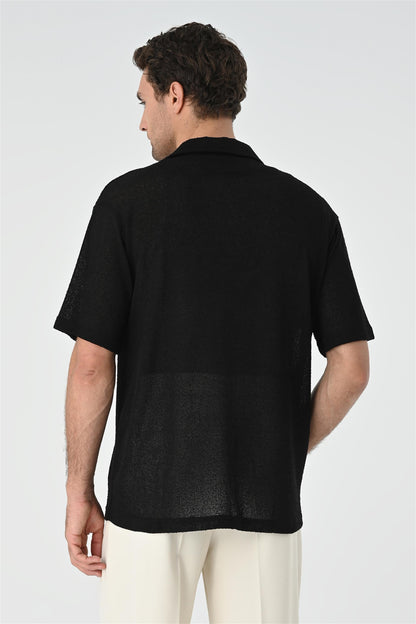 Men's Black Relax Fit Knitwear Shirt