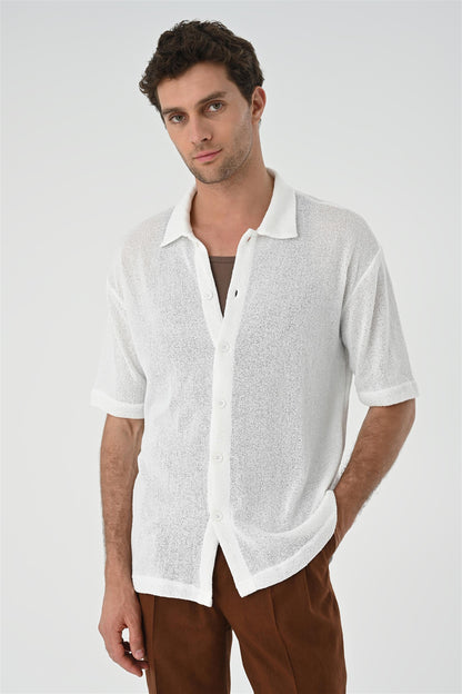 Men's White Relax Fit Knitwear Shirt