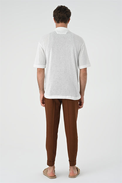 Men's White Relax Fit Knitwear Shirt