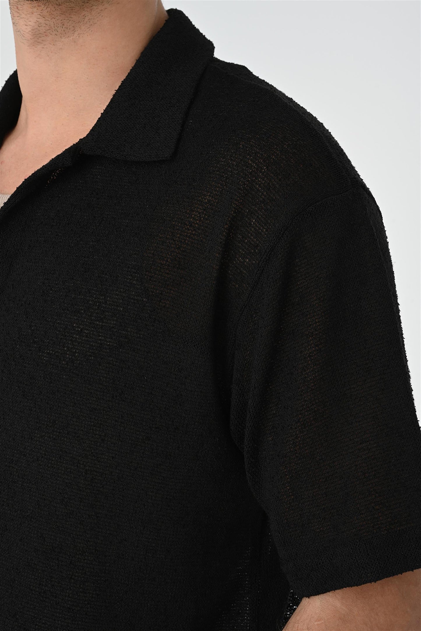 Men's Black Relax Fit Knitwear Shirt