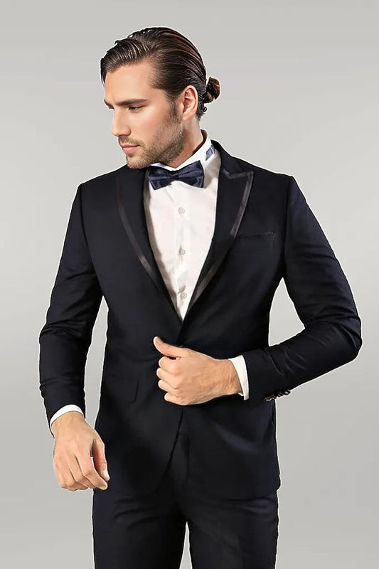 Removable Lapel Men's Blue Tuxedo Suit
