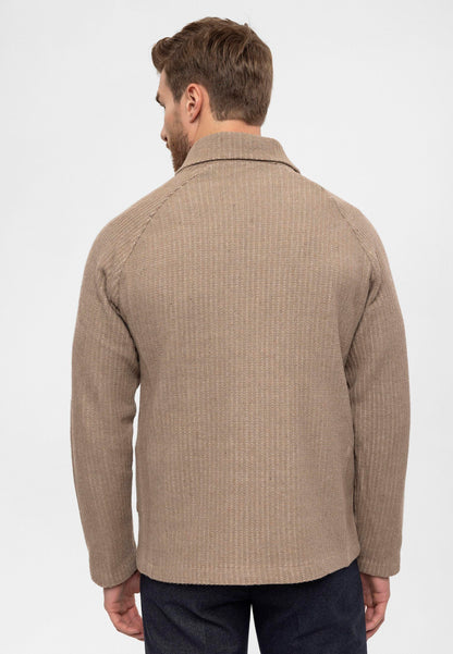 Men's Beige Shawl Collar Double Breasted Closure Cardigan