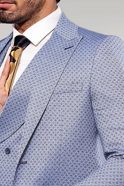 Self Patterned Vested Blue Suit